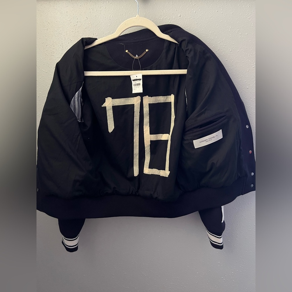 Golden Goose Dirce Navy Cropped Bomber Jacket Size 40 IT New - Picture 11 of 16